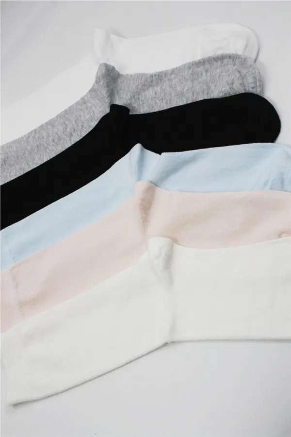 Chaussettes unies en coton coloré pour femmes, lot de 6
