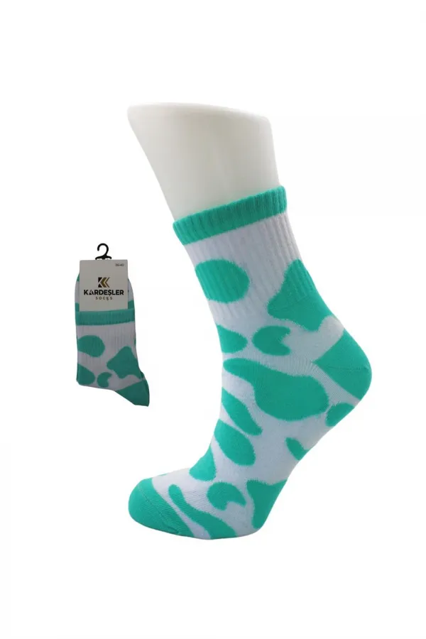 Lot de 4 paires de chaussettes de tennis colorées en coton pour femmes, motif vache, style universitaire