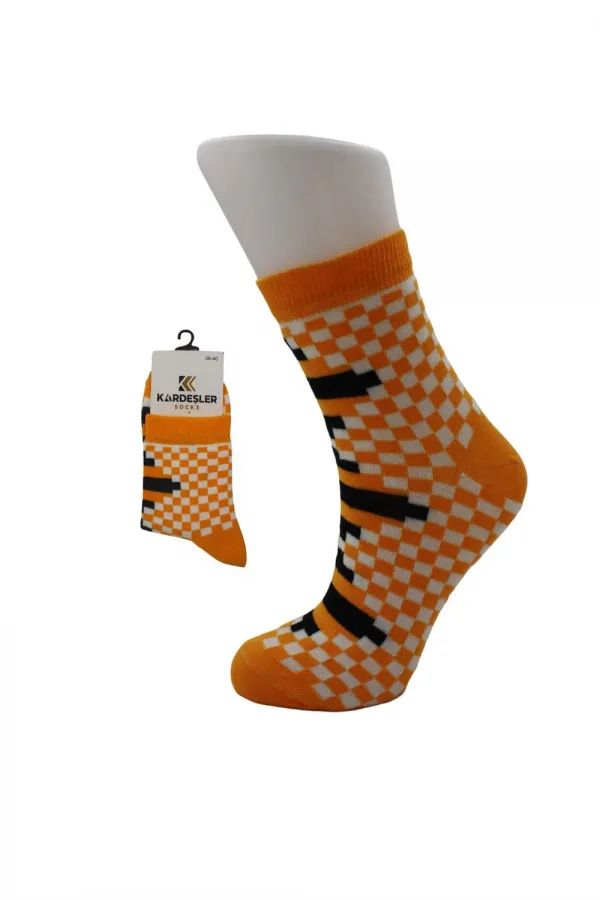 Chaussettes mi-mollet en coton pour femme, motif à carreaux, lot de 4