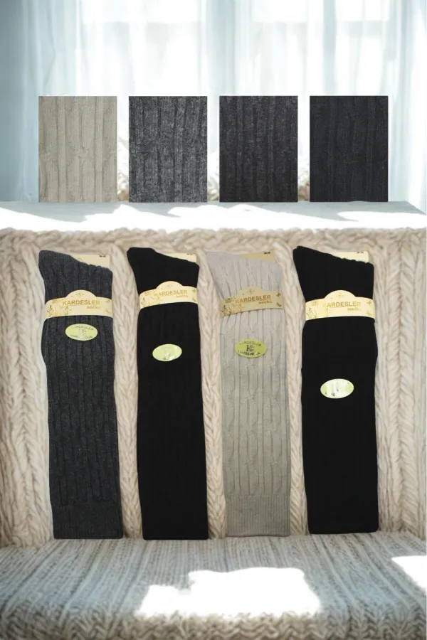 Chaussettes hautes en laine multicolores pour femmes, lot de 4