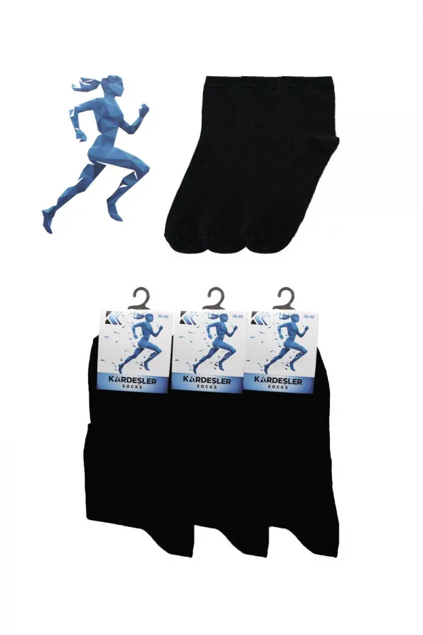 Unisex Half-Cuff Black Cotton Plain Socks 3-Pack