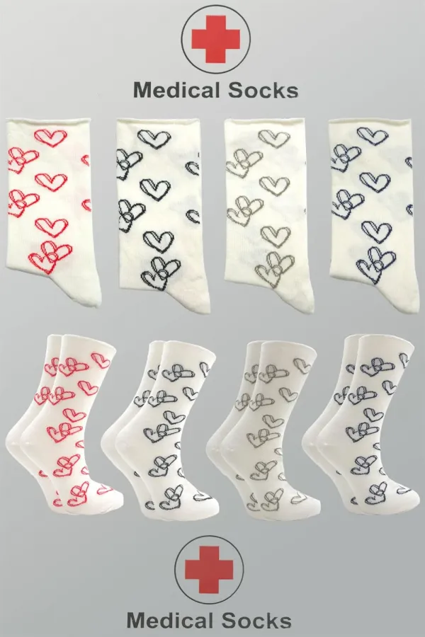 Kadın Diyabetik Lastiksiz Şeker Çorabı Sıkmayan Pamuklu Soket Çorap Renkli 4'Lü Paket