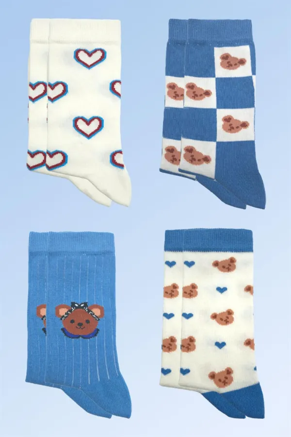 Chaussettes courtes en coton pour femmes, multicolores, lot de 4