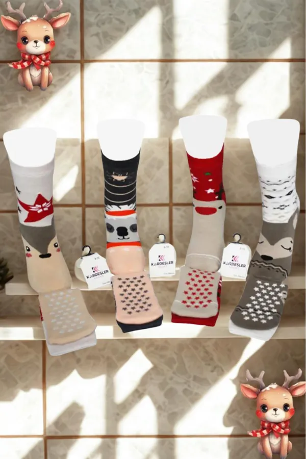 Çoçuk Havlu Çok Desenli Soket Çorap Renkli 4'Lü Paket