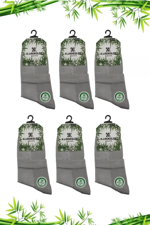 Kadın Bambu Yarım Konç Dikişsiz Düz Çorap Gri 6'Lı Paket