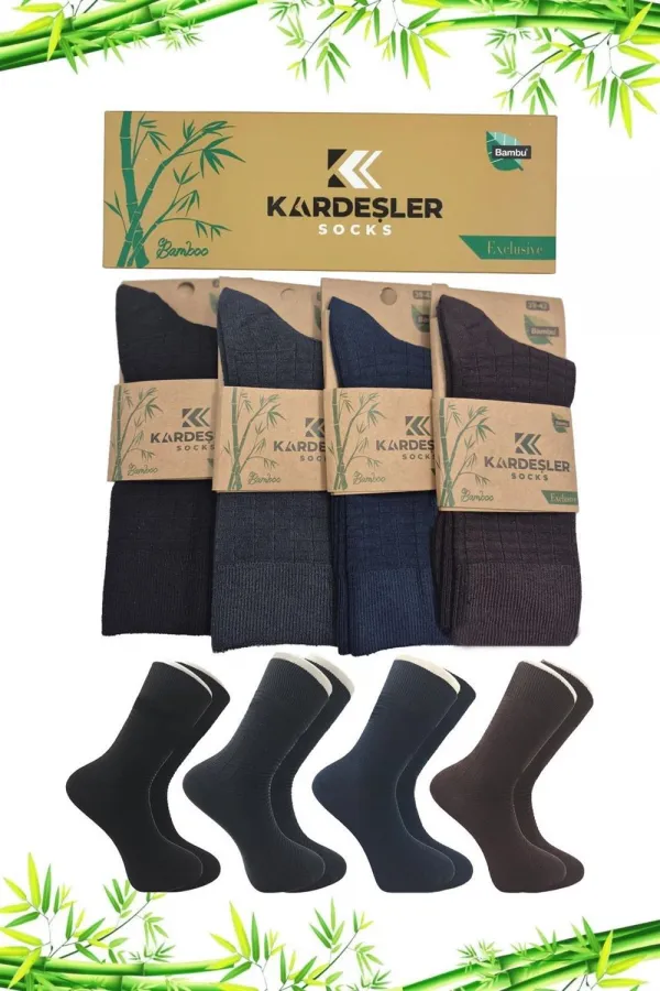 Men's Bamboo Sock Long Assortment Seamless 4-Pack Premium Boxed