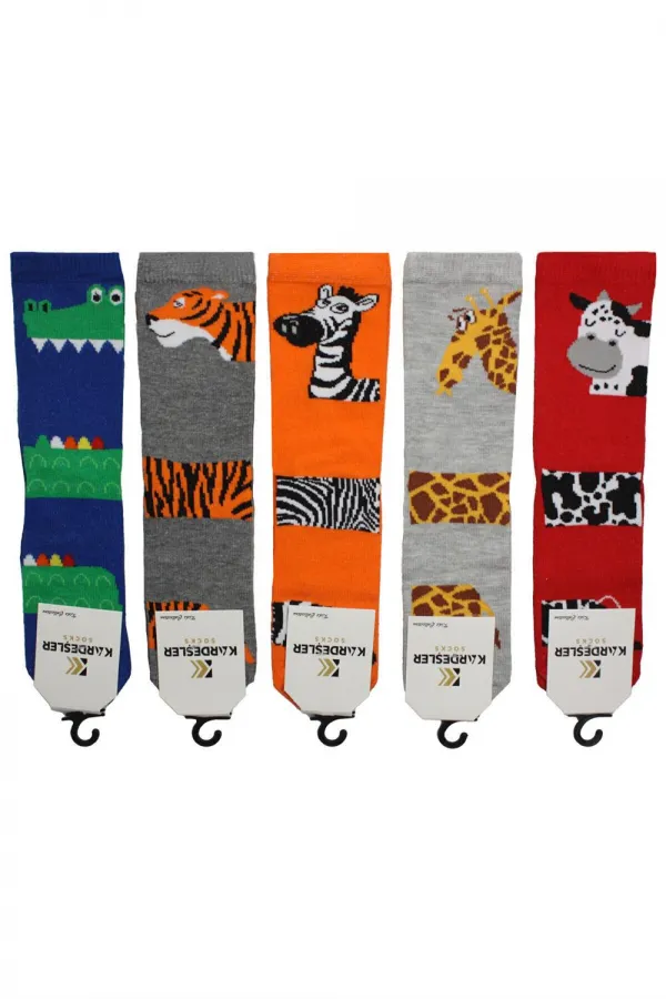Çoçuk Çok Desenli Soket Çorap Renkli 5'Li Paket
