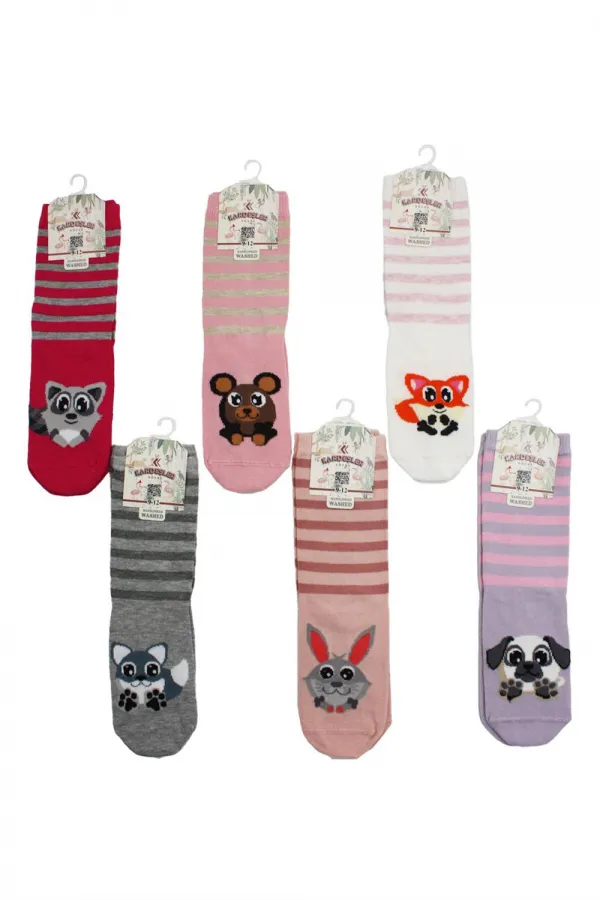 Çoçuk Çok Desenli Soket Çorap Renkli 6'Lı Paket