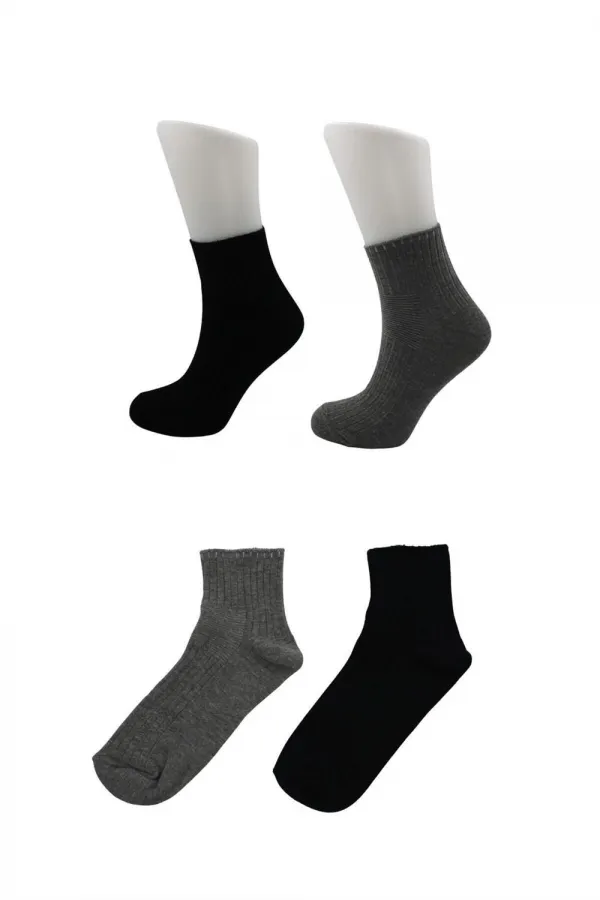 Erkek Pamuklu Diyabetik Çorabı Yarım Konç Tenis Sıkmayan Çorap Çok Renkli 4'Lü Paket