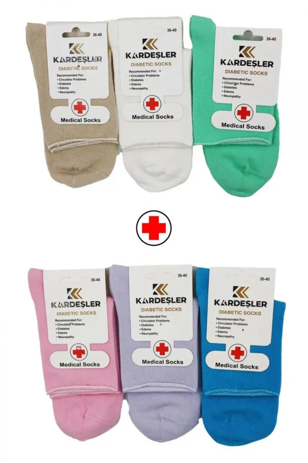 Chaussettes colorées mi-montantes pour femmes diabétiques, en coton, non compressives, lot de 6