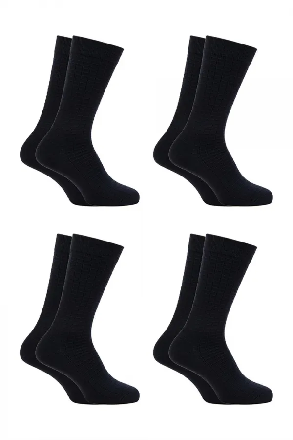 Men's Bamboo Long Ankle Socks, Black, Seamless, 4-Pack, Premium, Boxed