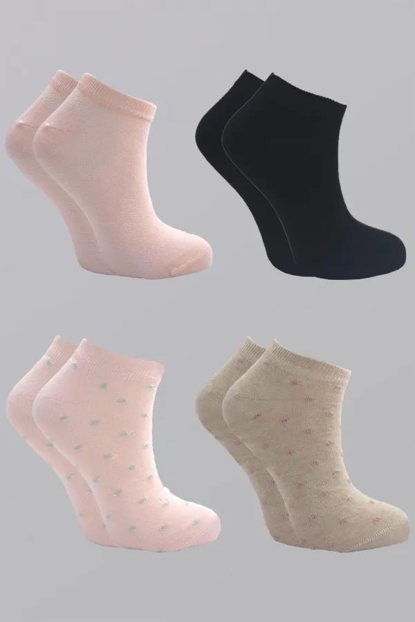 Kadın Pamuklu Patik Çorap Renkli 4'Lü Paket