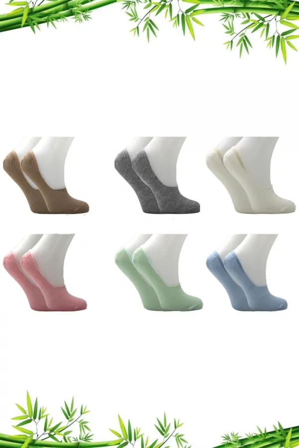 Ballerines en bambou pour femme, chaussettes colorées, sans coutures, invisibles, antidérapantes, talon en silicone, lot de 6