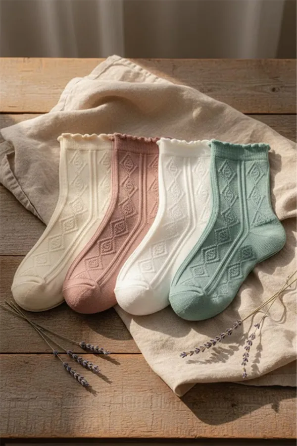 Chaussettes courtes en coton multicolores à motifs pour femmes, lot de 4