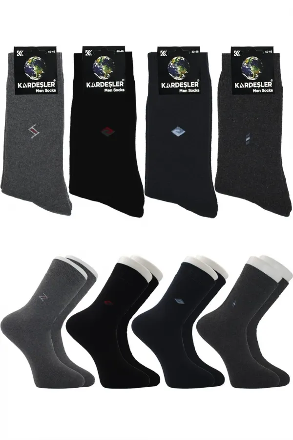 Men's Terry Cotton Patterned Thick Winter Ankle Socks, Multicolored, Thermal, 4-Pack