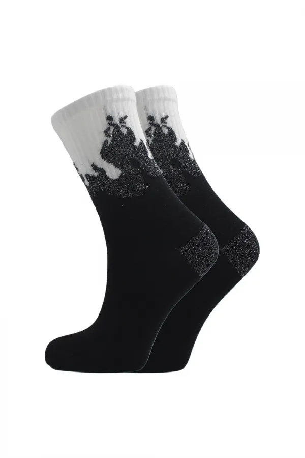 Kadın Çok Renkli Desenli Pamuklu Soket Çorap 6'Lı Paket