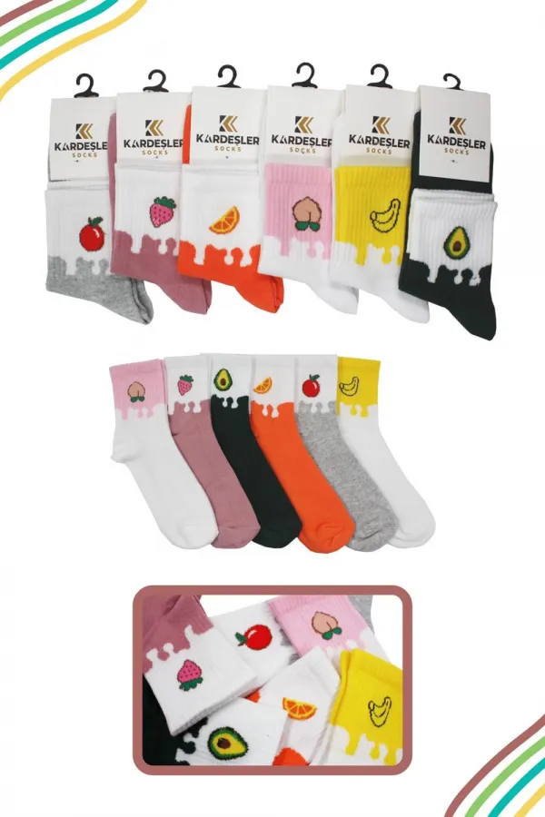Unisex Colorful Fruit/Food Patterned Tennis Socks, 6-Pack