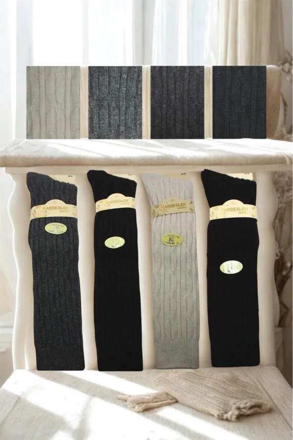 Chaussettes hautes en laine multicolores pour femmes, lot de 4