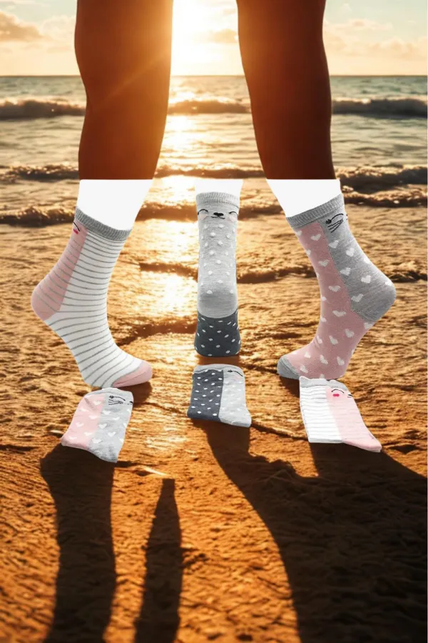 Çoçuk Çok Desenli Soket Çorap Renkli 3'Lü Paket