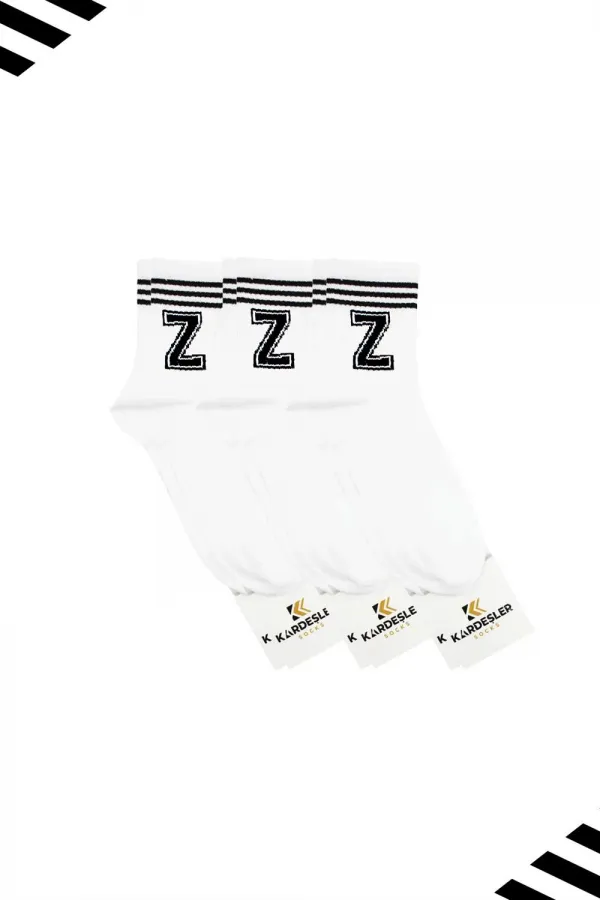 Unisex Z-Design Tennis Socks (LETTER SOCKS) 3-Pack