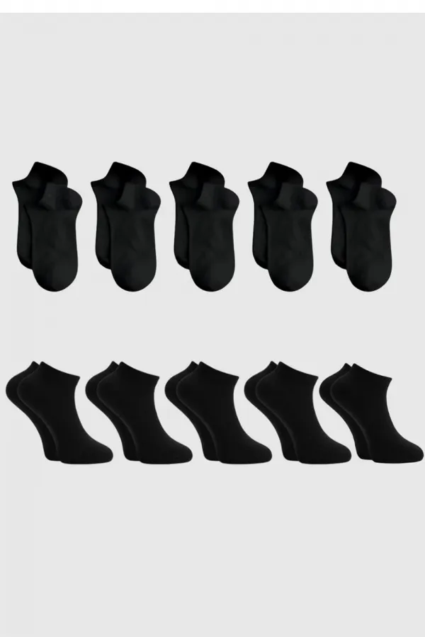 Unisex Cotton Ankle Socks, Black, Pack of 10