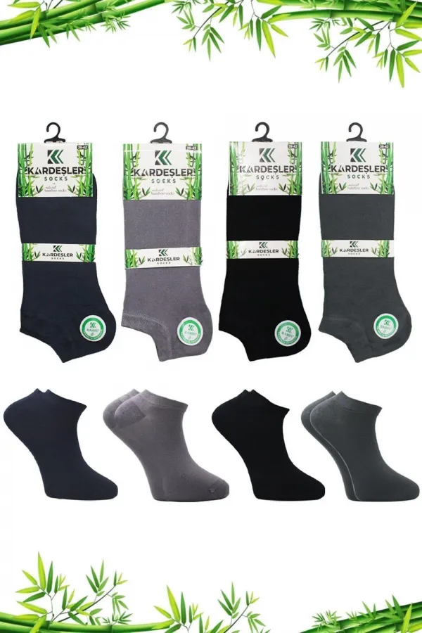 Erkek Bambu Patik Asorti Çok Renkli Çorap Dikişsiz 4'Lü Paket