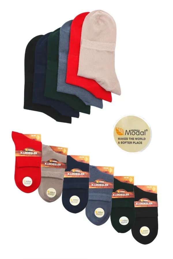 Lot de 6 chaussettes unies multicolores sans couture à demi-bord pour femmes en modal