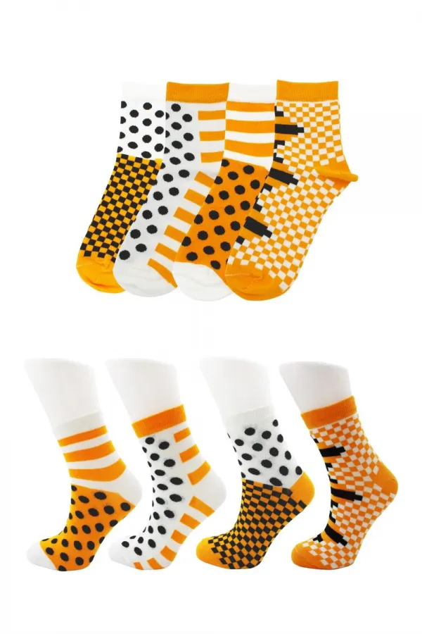 Chaussettes mi-mollet en coton pour femme, motif à carreaux, lot de 4