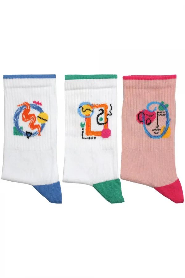Chaussettes courtes colorées en coton à motifs pour femmes, lot de 3