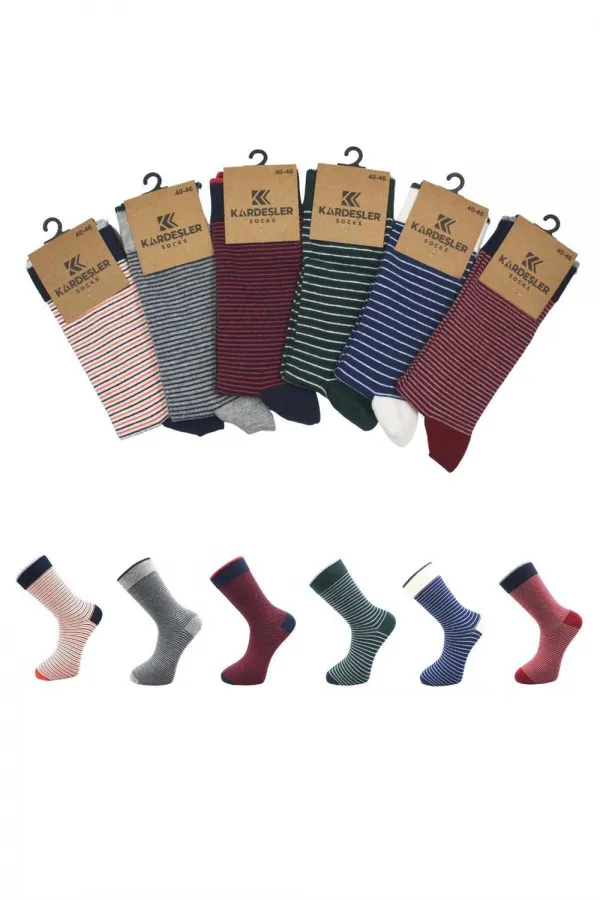Men's Multicolored Ankle Socks, Long Striped Pattern, Seamless, 6-Pack