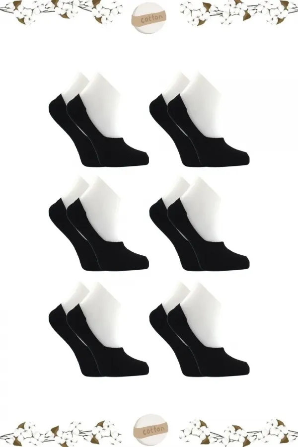 Kadın Pamuklu Dikişsiz Görünmez Kaydırmaz Topuk Silikonlu Babet Çorap Siyah 6'Lı Paket