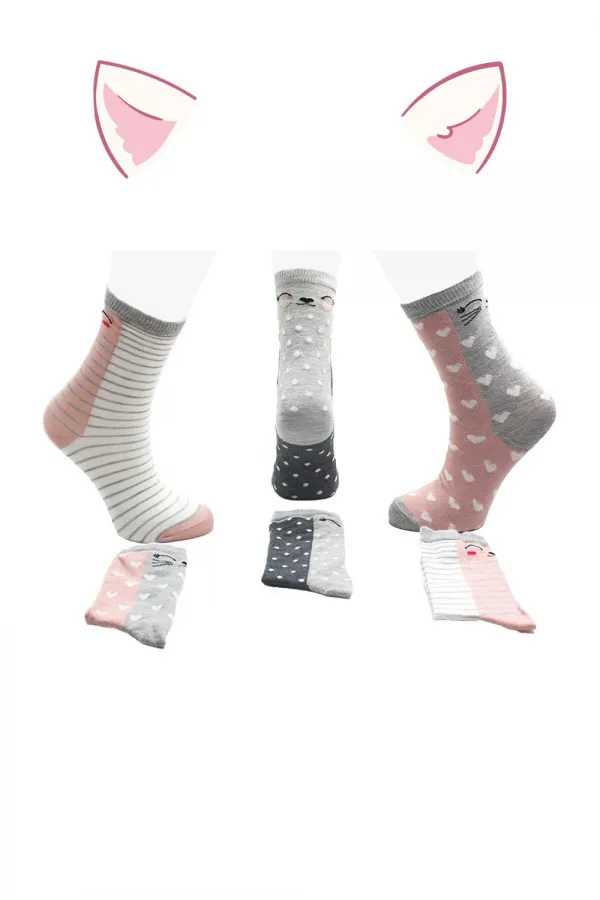 Çoçuk Çok Desenli Soket Çorap Renkli 3'Lü Paket