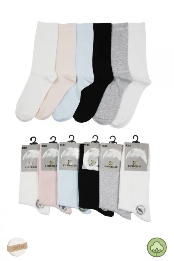 Chaussettes unies en coton coloré pour femmes, lot de 6