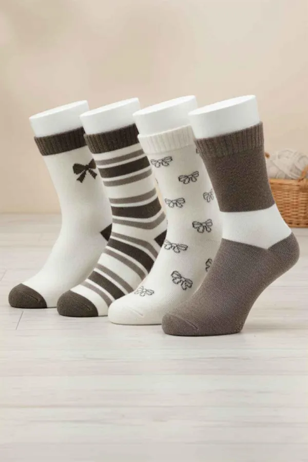 Women's Lambswool Wool Thick Winter Ankle Socks, 4-Pack