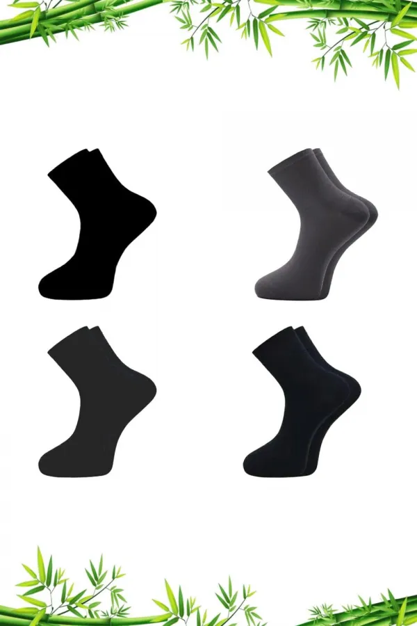Erkek Bambu Yarım Konç Asorti Çok Renkli Çorap Dikişsiz 4'Lü Paket