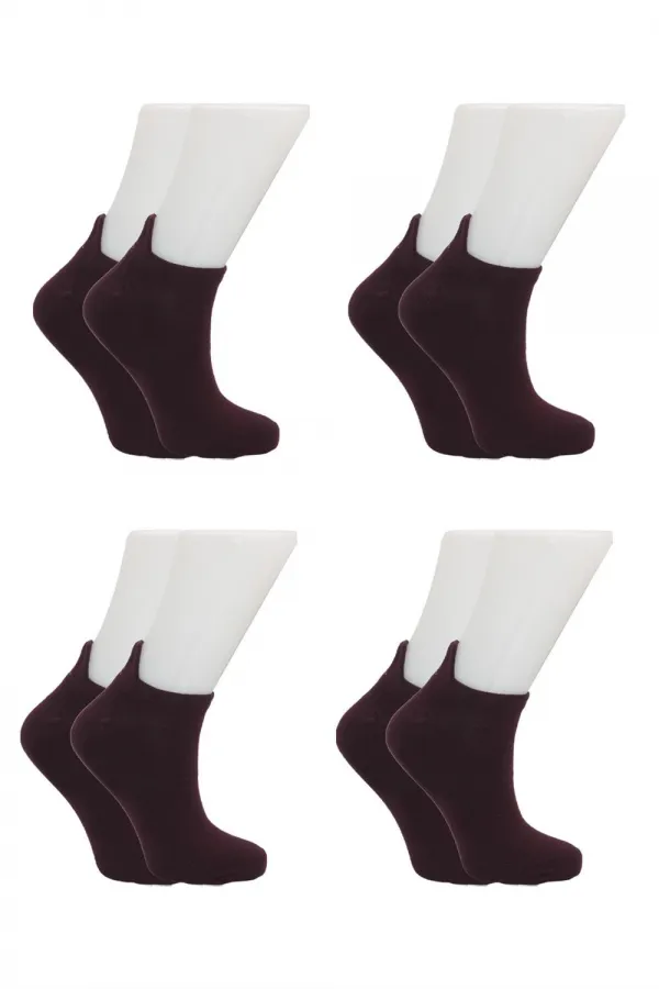 Chaussettes courtes en coton brodé bordeaux pour femme, lot de 4