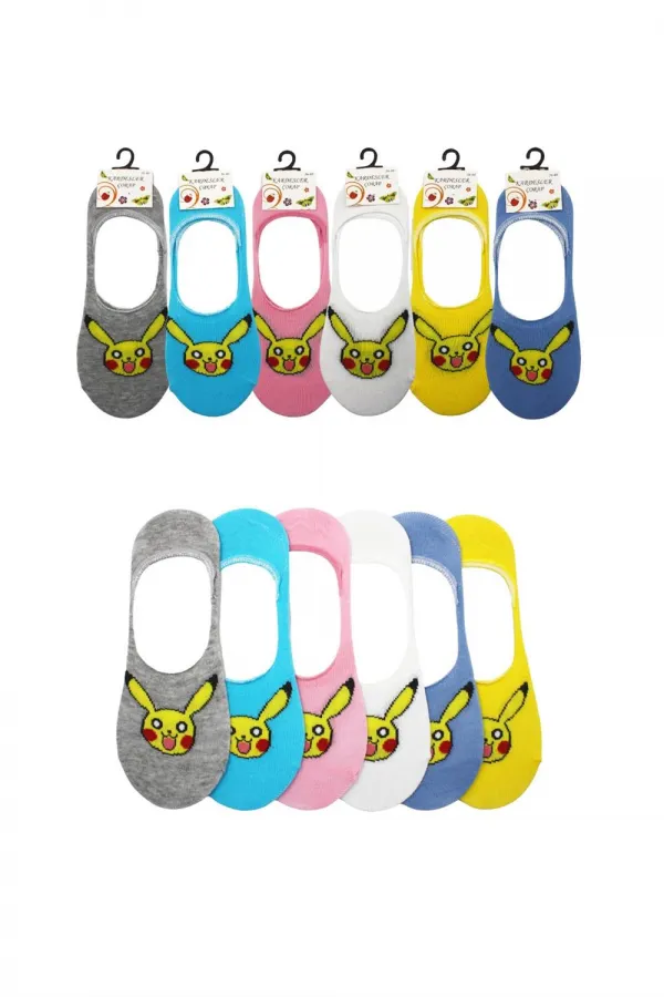 Chaussettes en coton colorées pour femmes, motif dessin animé, talon invisible antidérapant, semelle intérieure en silicone, lot de 6