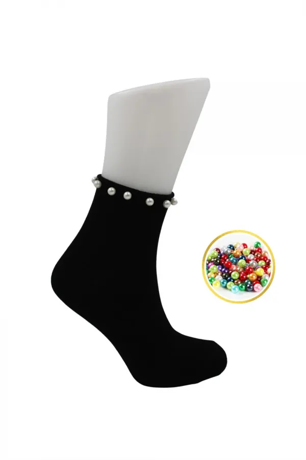 Chaussettes courtes colorées en coton pour femme, ornées de perles, lot de 4