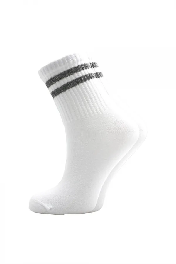 Women's Colorful Striped White Ankle Tennis Socks College 4-Pack