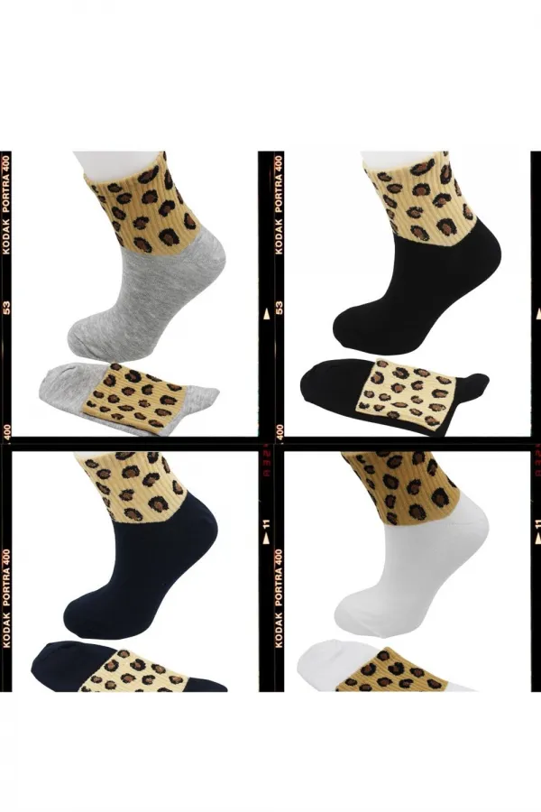 Unisex Leopard Print Cotton Tennis Socks, 4-Pack