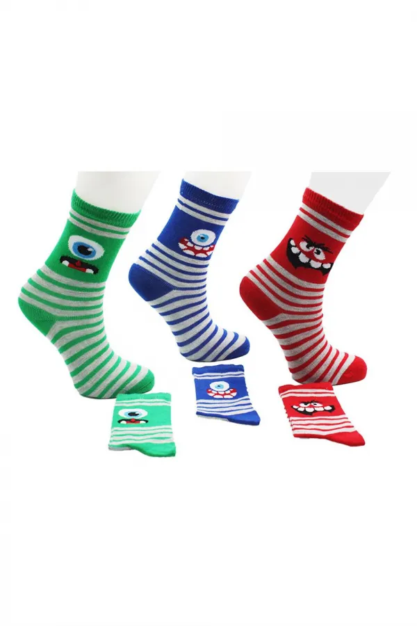 Çoçuk Çok Desenli Soket Çorap Renkli 6'Lı Paket