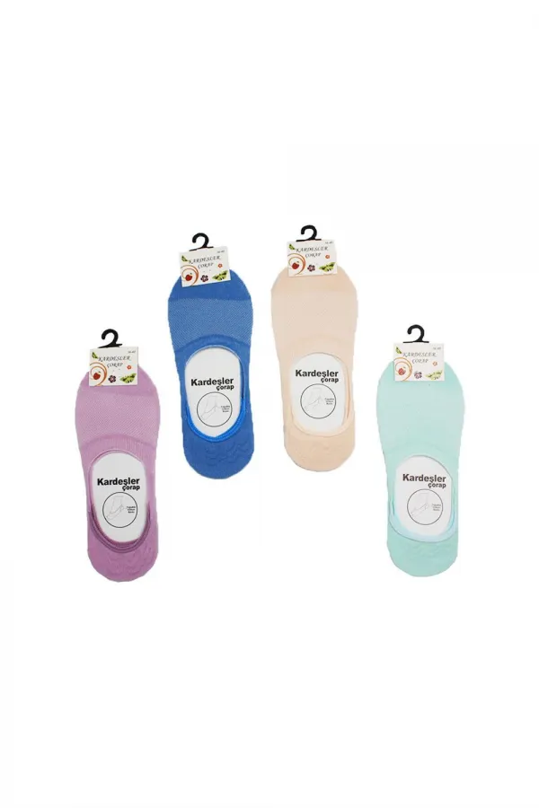 Chaussettes ballerines pour femmes, colorées, en coton, invisibles, antidérapantes, talon en silicone, lot de 4