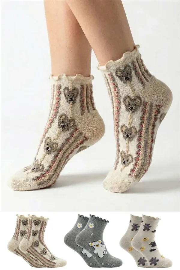 Chaussettes courtes en coton pour femme, à motifs, colorées, lot de 3
