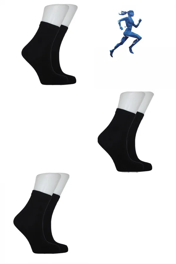 Unisex Half-Cuff Black Cotton Plain Socks 3-Pack