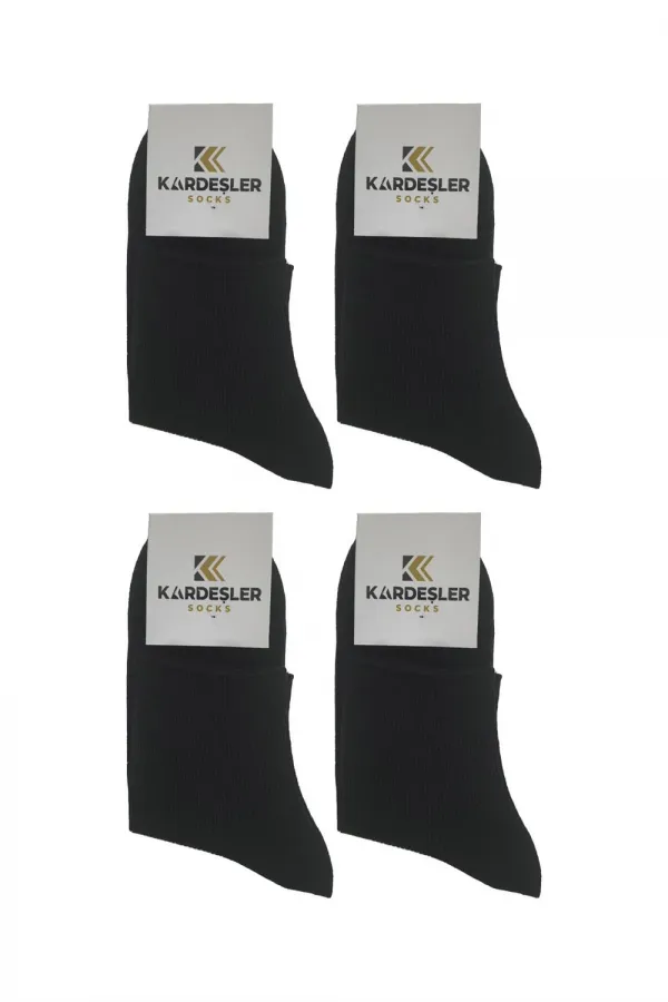 Kadın Pamuklu Yarım Konç Tenis Çorap Siyah 4'Lü Paket