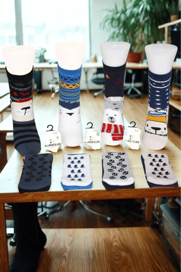 Çoçuk Havlu Çok Desenli Soket Çorap Renkli 4'Lü Paket