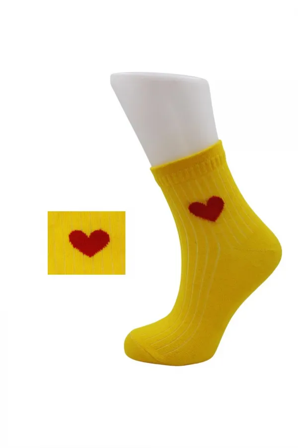 Chaussettes mi-mollet colorées en coton à motif cœur pour femme, lot de 6