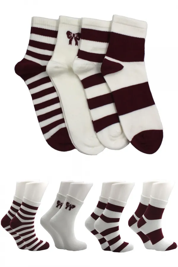 Chaussettes courtes en coton pour femme, motif à cercles, multicolores, lot de 4