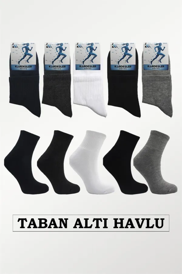 Kadın Pamuklu Yarım Konç Tenis Kolej Taban Altı Havlu Çorap Çok Renkli 5'Li Paket