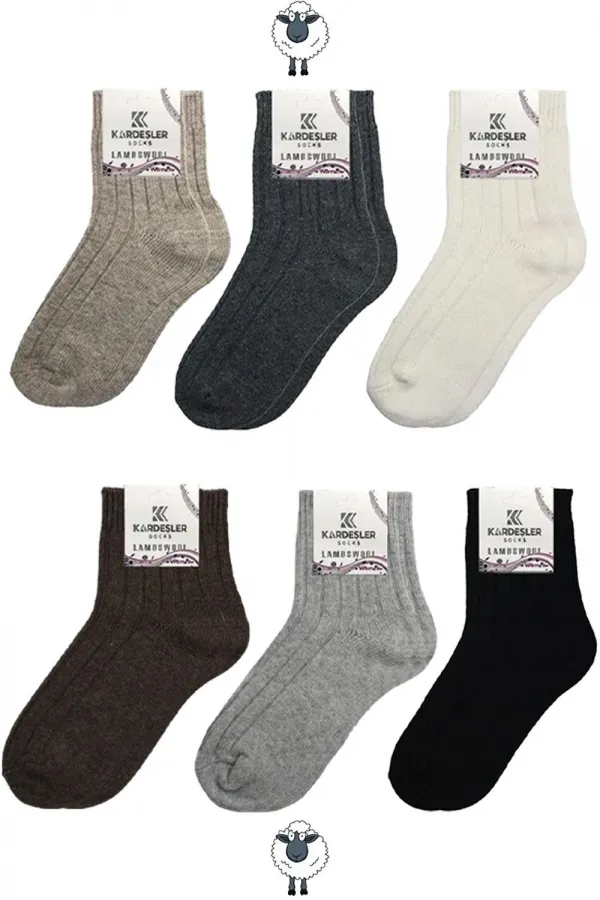 Kadın Lambswool Yün Kışlık Çok Renkli Yarım Konç Çorap 6'Lı Paket